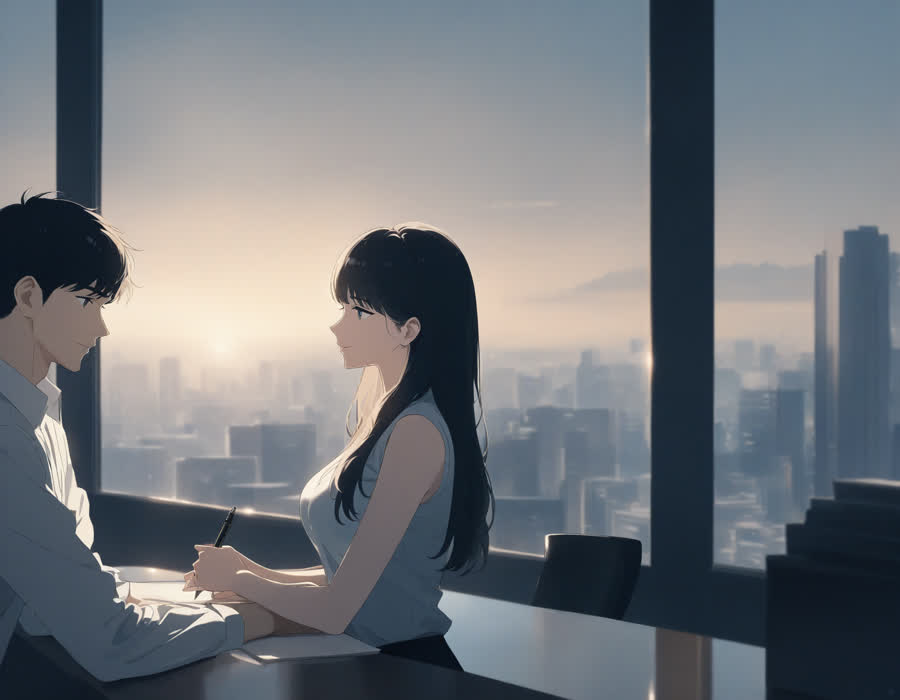 공장 사무실에서 20대 후반 젊은 여성 관리팀장이 노트북 화면의 원청 심사 결과 메일을 보며 메모하는 장면