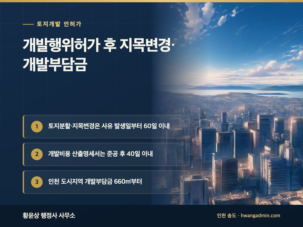 인천 개발행위허가 지목변경 신청 기간과 개발부담금 개발비용 산출명세서 제출 기한 안내