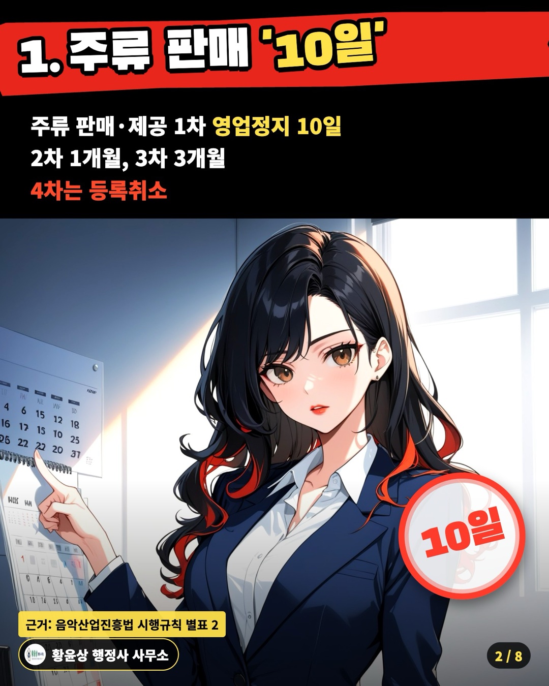 1. 주류 판매 '10일' — 주류 판매·제공 1차 영업정지 10일 / 2차 1개월, 3차 3개월 / 4차는 등록취소