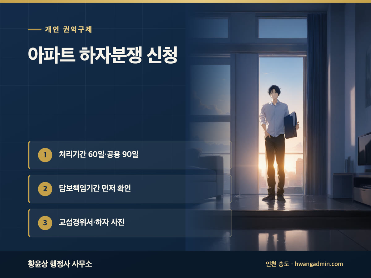 아파트 하자심사·분쟁조정 신청서 작성 — 담보책임기간 2·3·5·10년과 처리기간 60일 — 안내 이미지