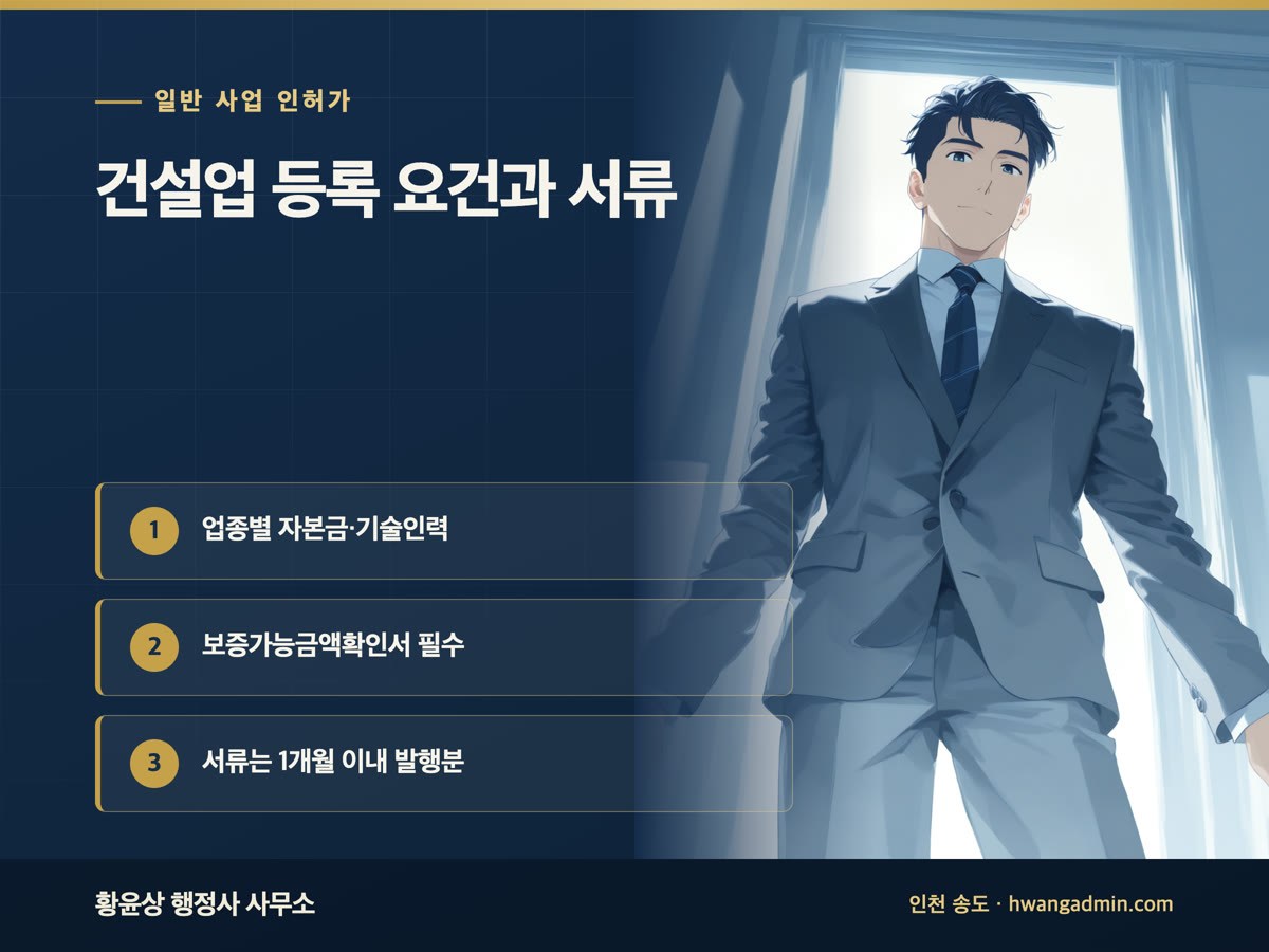 건설업 등록 요건과 서류 — 자본금·기술인력·보증가능금액확인서 — 안내 이미지
