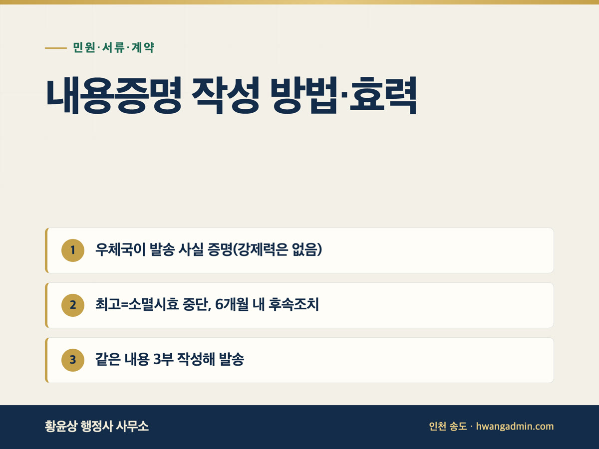 내용증명 작성 방법·효력 — 소멸시효 중단(최고)까지 — 안내 이미지