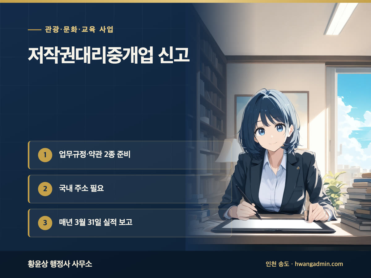 저작권대리중개업 신고 방법 — 업무규정·약관 서류와 매년 실적 보고 — 안내 이미지