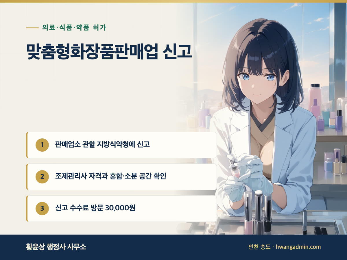 맞춤형화장품판매업 신고 방법 — 조제관리사·시설기준·신고 수수료 30,000원 — 안내 이미지