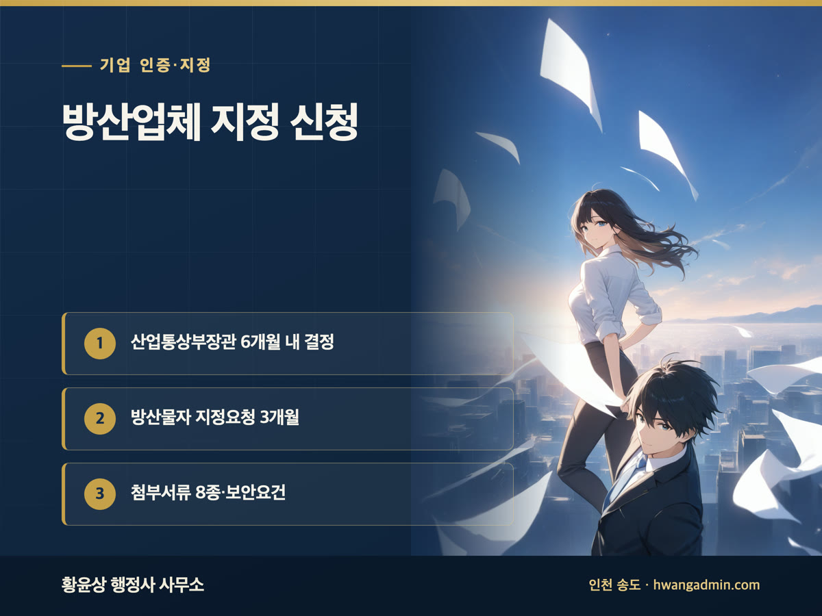 방산업체 지정 신청 — 산업통상부 신청서 첨부서류 8종과 방산물자 지정요청 절차 — 안내 이미지