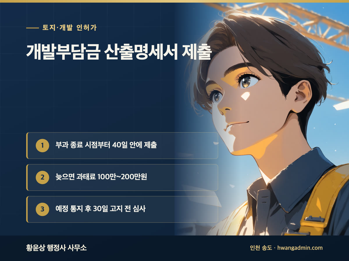 개발부담금 개발비용 산출명세서 제출 — 준공 후 40일 기한과 고지 전 심사청구 — 안내 이미지