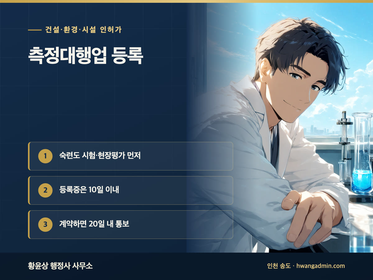 측정대행업 등록 절차 — 숙련도 시험·현장평가 적합 확인서와 등록 서류 — 안내 이미지