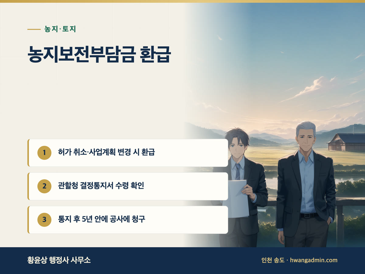 농지보전부담금 환급 신청 절차와 환급가산금 — 허가 취소·사업계획 변경 시 — 안내 이미지