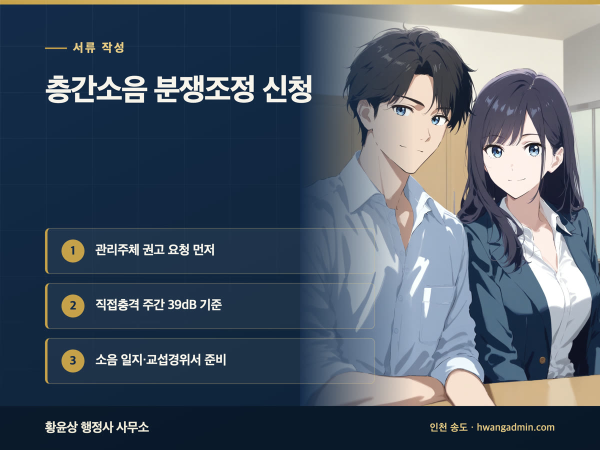 층간소음 분쟁조정 신청서 작성 — 공동주택·환경분쟁조정위원회 신청 순서와 소음 기준 — 안내 이미지