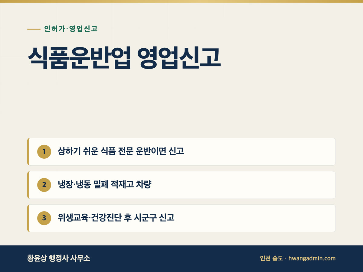 식품운반업 영업신고 요건 — 냉장·냉동 차량·차고·위생교육 — 안내 이미지