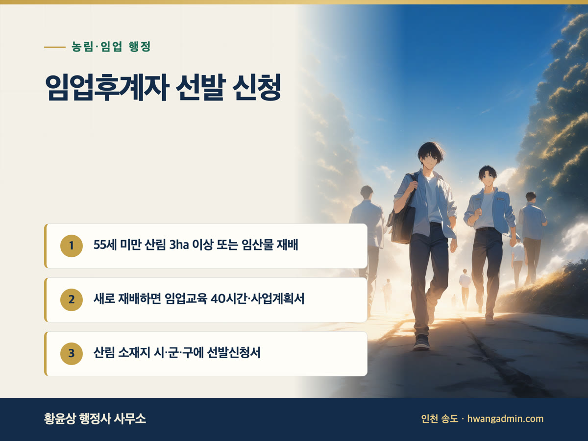 임업후계자 선발 신청 요건과 서류 — 산림 3헥타르·임산물 재배 기준과 정책자금 사업계획서 — 안내 이미지