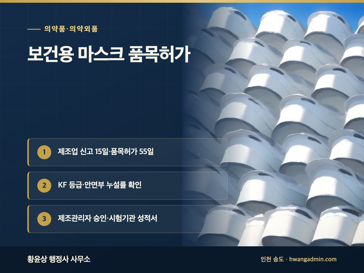 보건용 마스크(KF94) 의약외품 품목허가 — 제조업 신고 15일·품목허가 처리기간 55일 — 안내 이미지