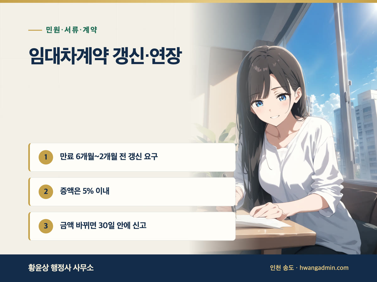 주택 임대차계약 갱신·연장 계약서 작성 — 계약갱신요구권 기한과 5% 증액 상한 — 안내 이미지