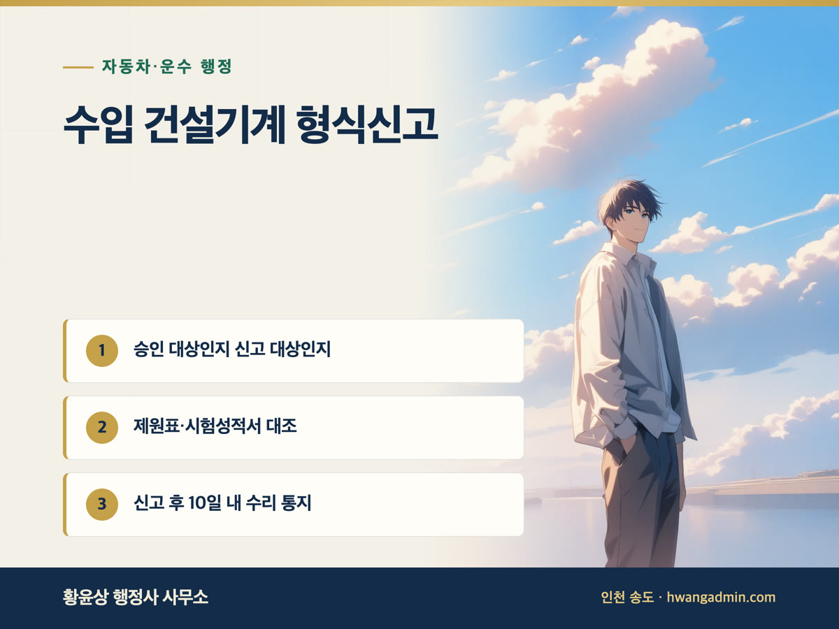 수입 건설기계 형식신고·동일형식 수입신고 — 제원표·시험성적서 준비 — 안내 이미지