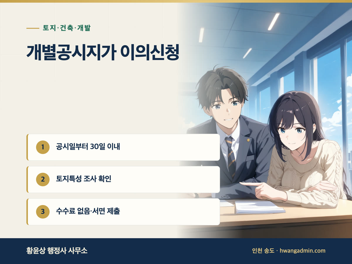 개별공시지가 이의신청 방법 — 공시일부터 30일, 별지 제8호서식 이의신청서 쓰는 법 — 안내 이미지