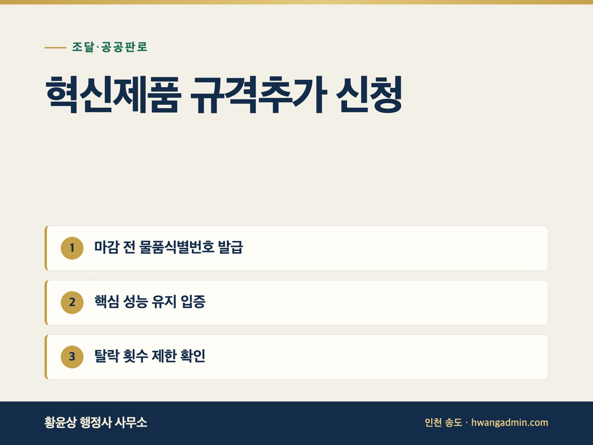 중기부 혁신제품 규격추가 신청 요건 — 물품식별번호·탈락 횟수 제한 — 안내 이미지