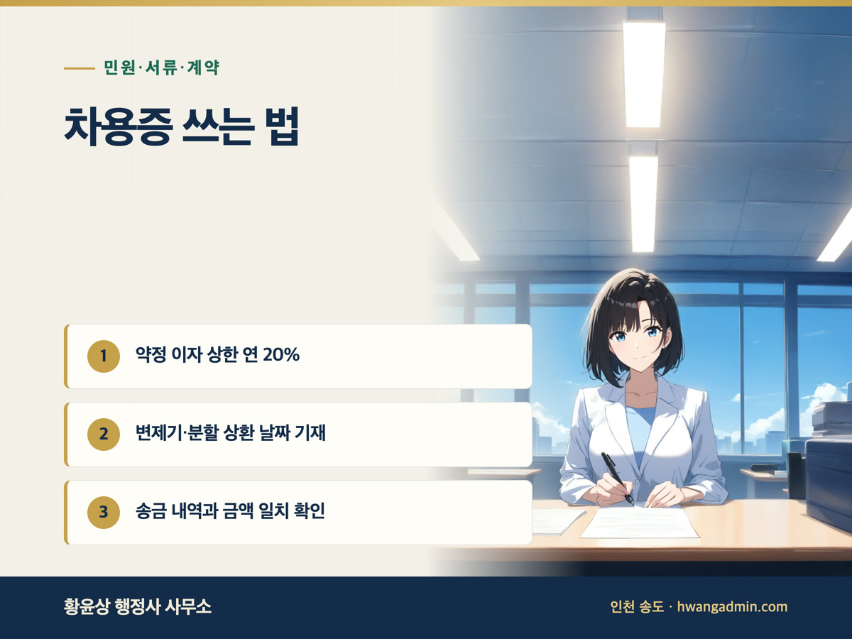차용증 쓰는 법 — 이자 연 20% 상한·변제기·소멸시효 10년 — 안내 이미지