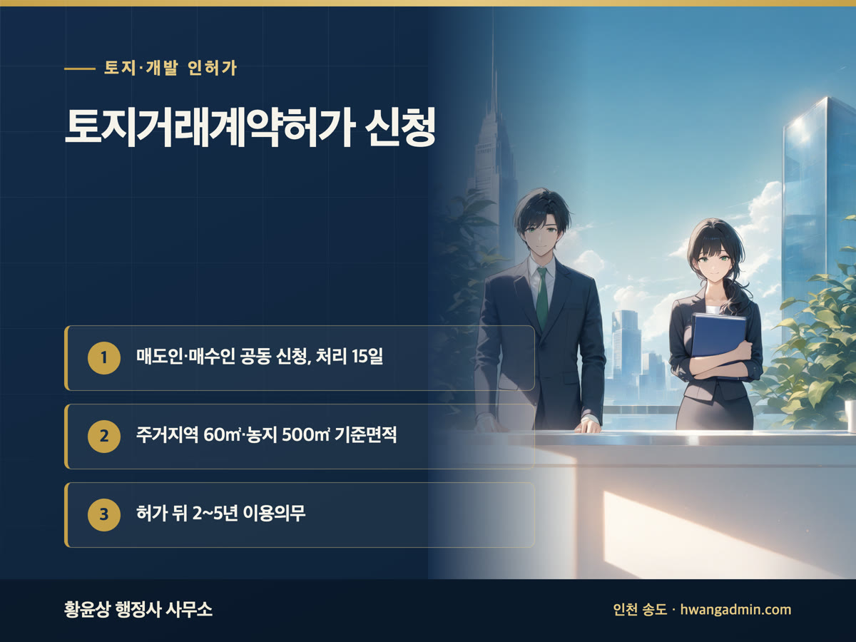 토지거래계약허가 신청 방법 — 토지이용계획서·자금조달계획서와 처리기간 15일 — 안내 이미지