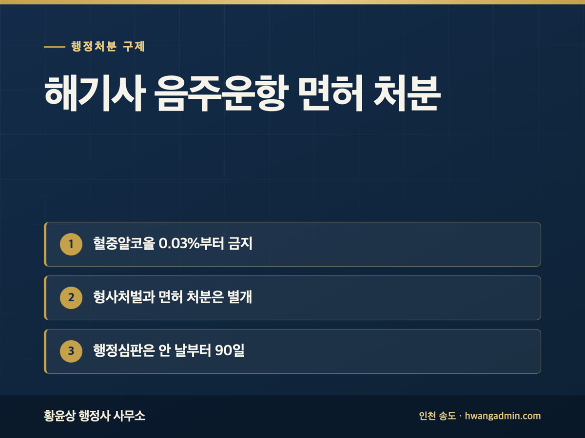 해기사 음주운항 면허취소·업무정지 불복 방법과 기간 — 안내 이미지