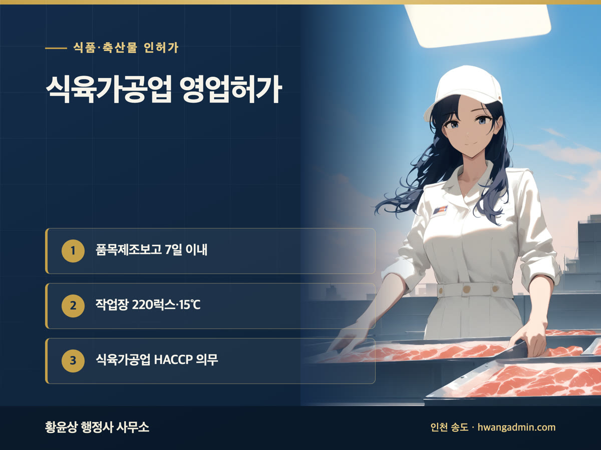 식육가공업 허가 요건과 품목제조보고 — 햄·소시지·양념육 작업장 기준과 HACCP — 안내 이미지