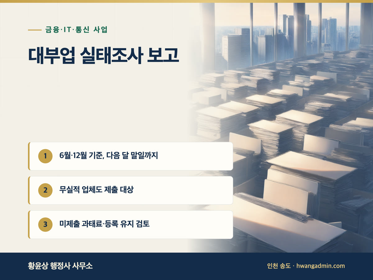 대부업 실태조사 보고서 제출 방법 — 6월·12월 기준, 무실적 업체 보고와 미제출 과태료 — 안내 이미지