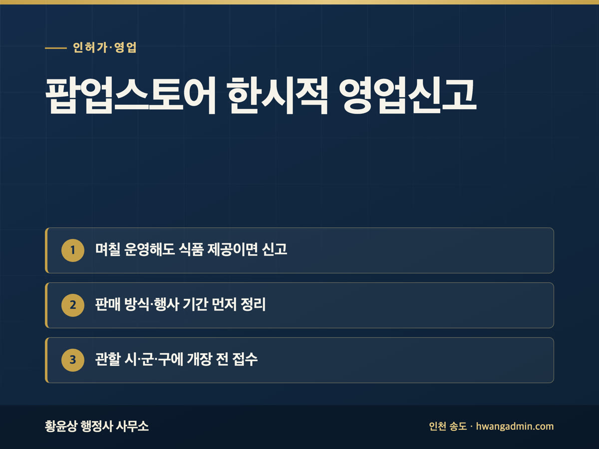 팝업스토어·행사 한시적 영업신고 — 며칠만 운영해도 식품 제공이면 신고 대상 — 안내 이미지