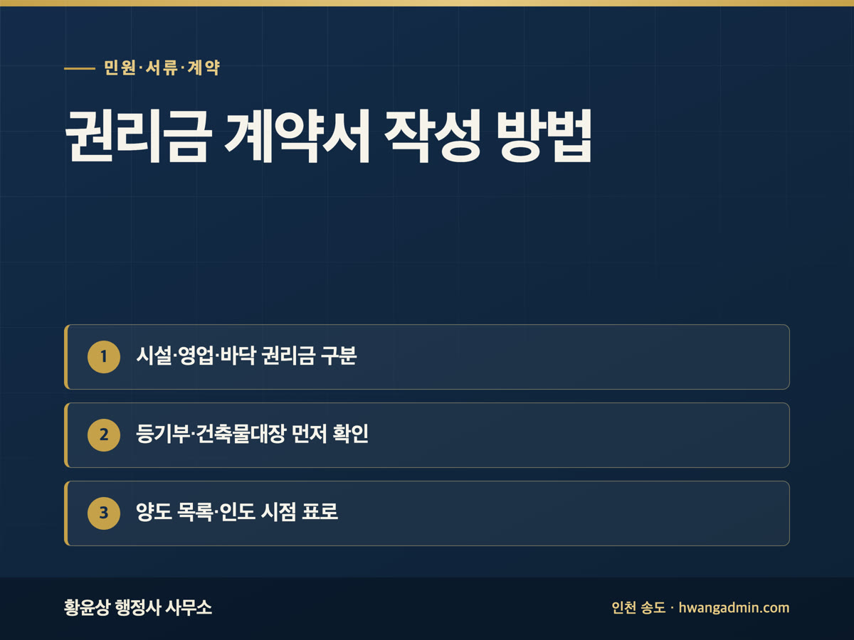 권리금 계약서 작성 방법 — 시설·영업·바닥 권리금 구분과 필수 조항 — 안내 이미지