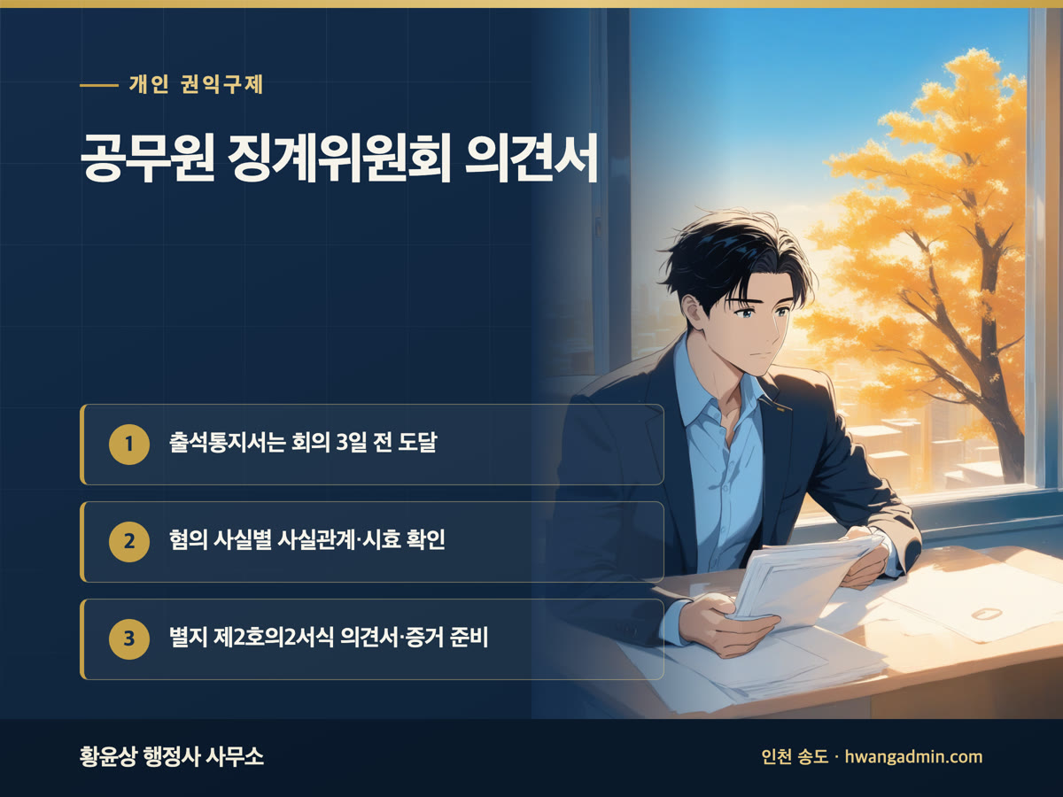 공무원 징계위원회 의견서 작성 — 출석통지 후 준비와 진술 방법 — 안내 이미지