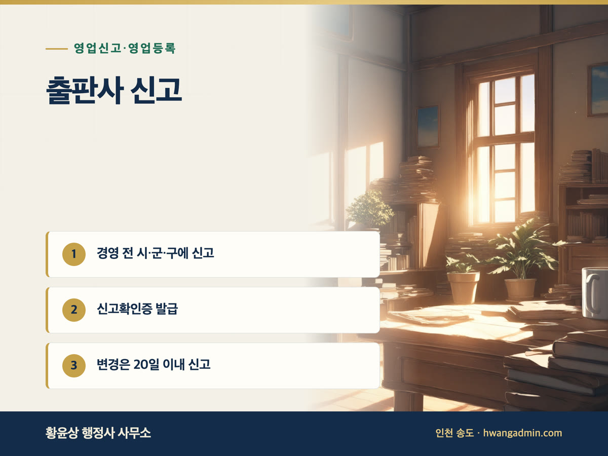 출판사 신고 방법 — 신고 사항과 신고확인증, 변경신고 20일 — 안내 이미지