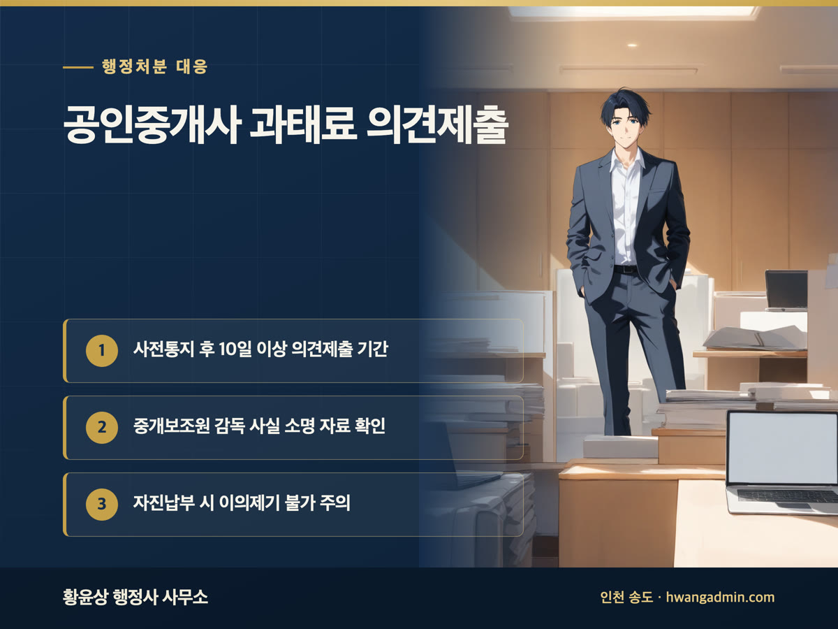 공인중개사 과태료 의견제출 — 중개보조원 고지의무 위반 500만 원과 감독 소명 — 안내 이미지