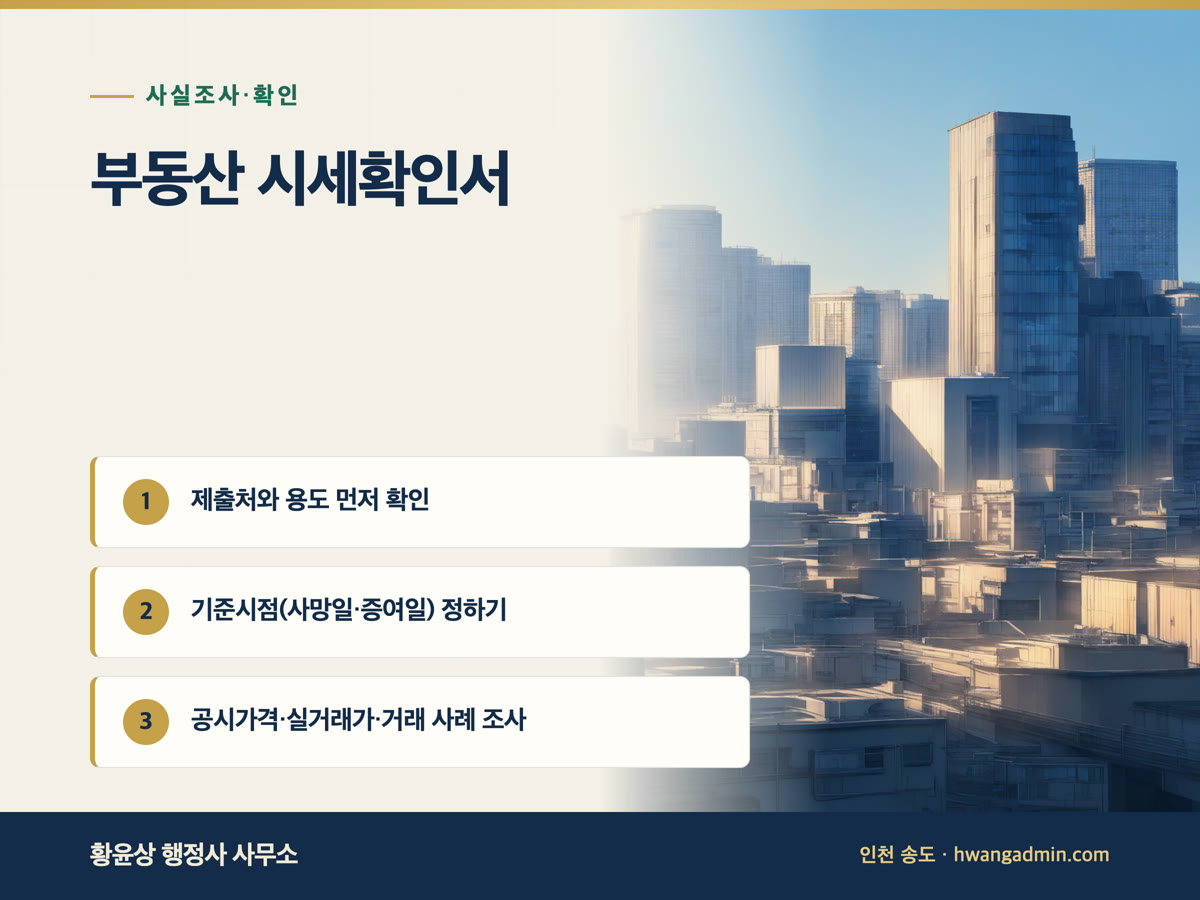 부동산 시세확인서 발급 방법 — 상속·증여·법원 제출용, 기준시점 정하기 — 안내 이미지