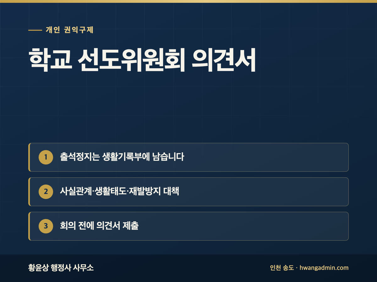 학교 선도위원회 대응 방법 — 출석정지 징계와 의견서 작성 — 안내 이미지