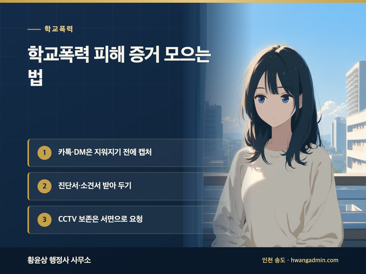 학교폭력 피해 증거 모으는 법 — 카톡 캡처·진단서·진술 기록 순서 — 안내 이미지