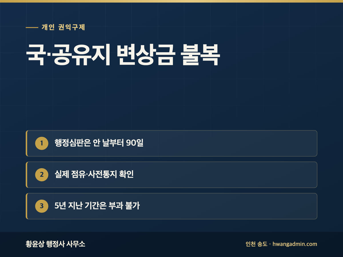 국·공유지 무단점유 변상금 불복 — 점유 사실·사전통지·소멸시효 확인 — 안내 이미지