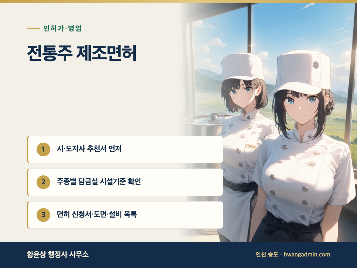 전통주 제조면허 신청 방법 — 지역특산주 추천서와 세무서 주류 제조면허 서류·시설기준 — 안내 이미지