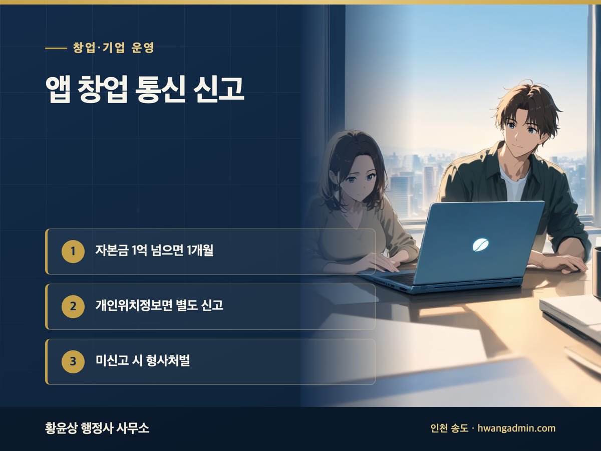 부가통신사업 신고·위치기반서비스사업 신고 — 앱 창업 자본금 1억 원 기준과 서류 — 안내 이미지