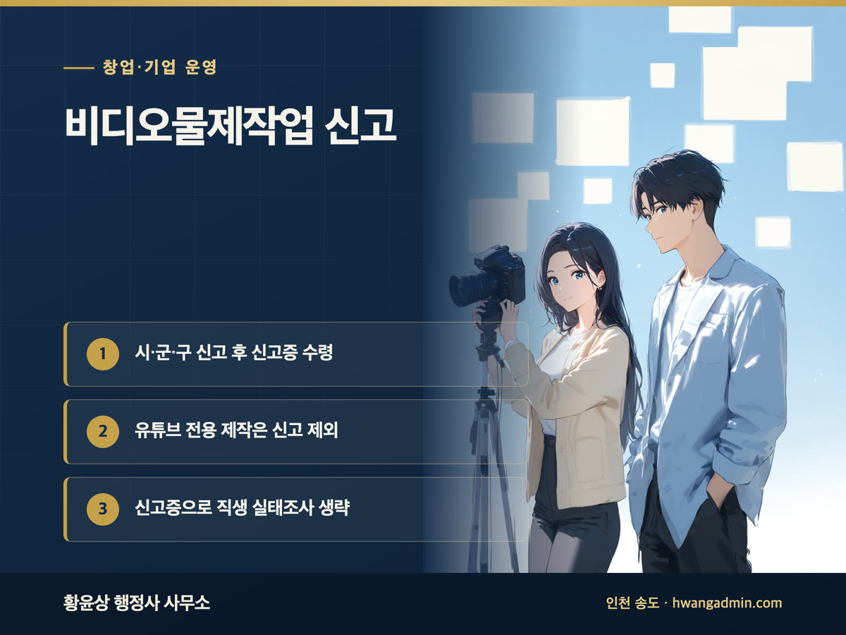 비디오물제작업 신고 대상과 서류 — 신고증으로 동영상제작서비스 직접생산확인까지 — 안내 이미지