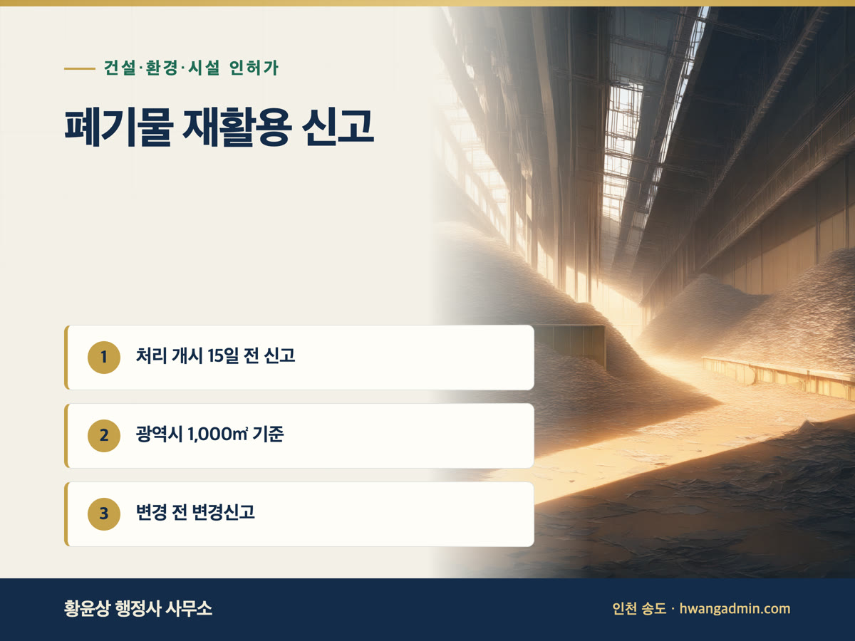 폐기물처리 신고 대상과 서류 — 폐지·고철·폐의류 수집·운반과 재활용, 처리 개시 15일 전 신고 — 안내 이미지