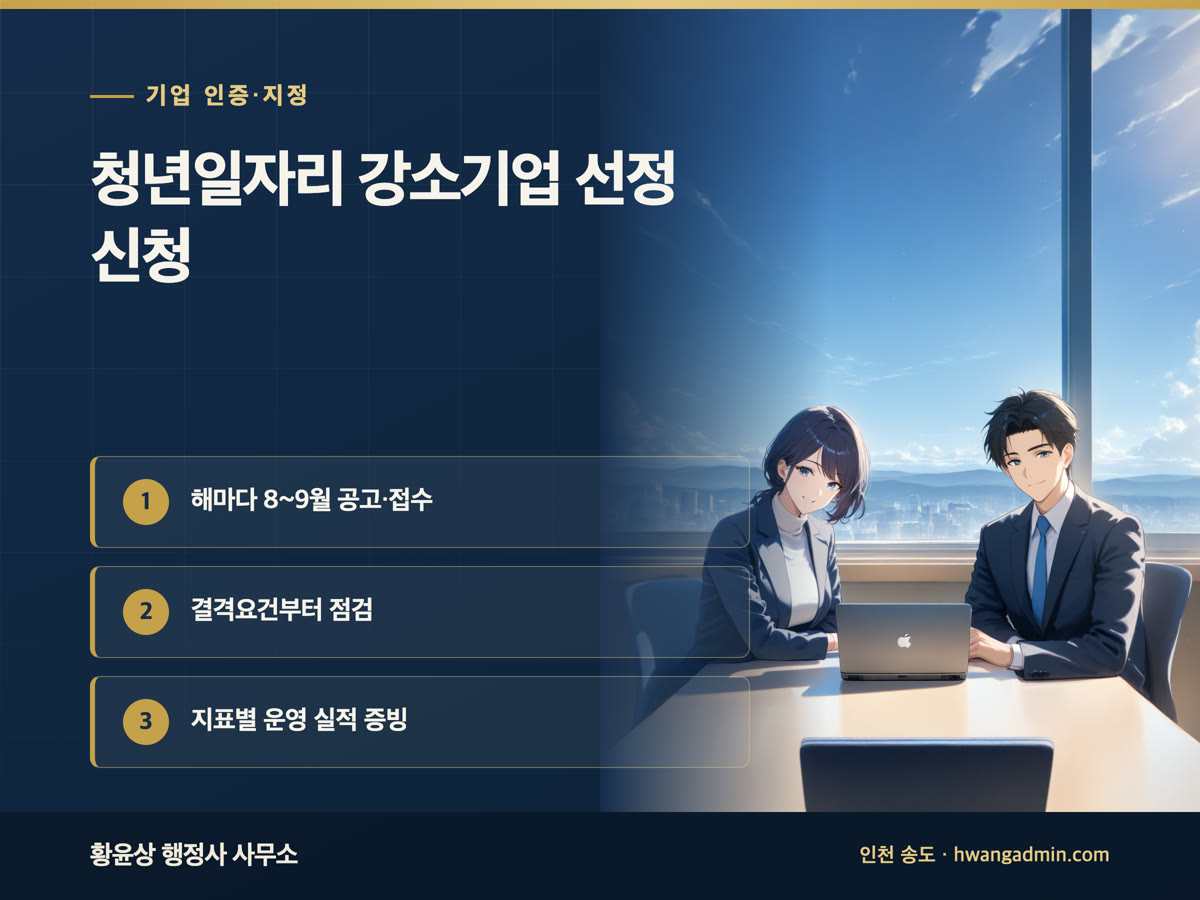 청년친화강소기업(청년일자리 강소기업) 선정 신청 — 신청 대상·결격요건·제출 서류와 혜택 — 안내 이미지